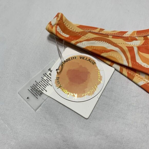 Kulani Kinis NWT Women's Minimal Cheeky Bikini Starlite Village Orange Print Med - Picture 5 of 6